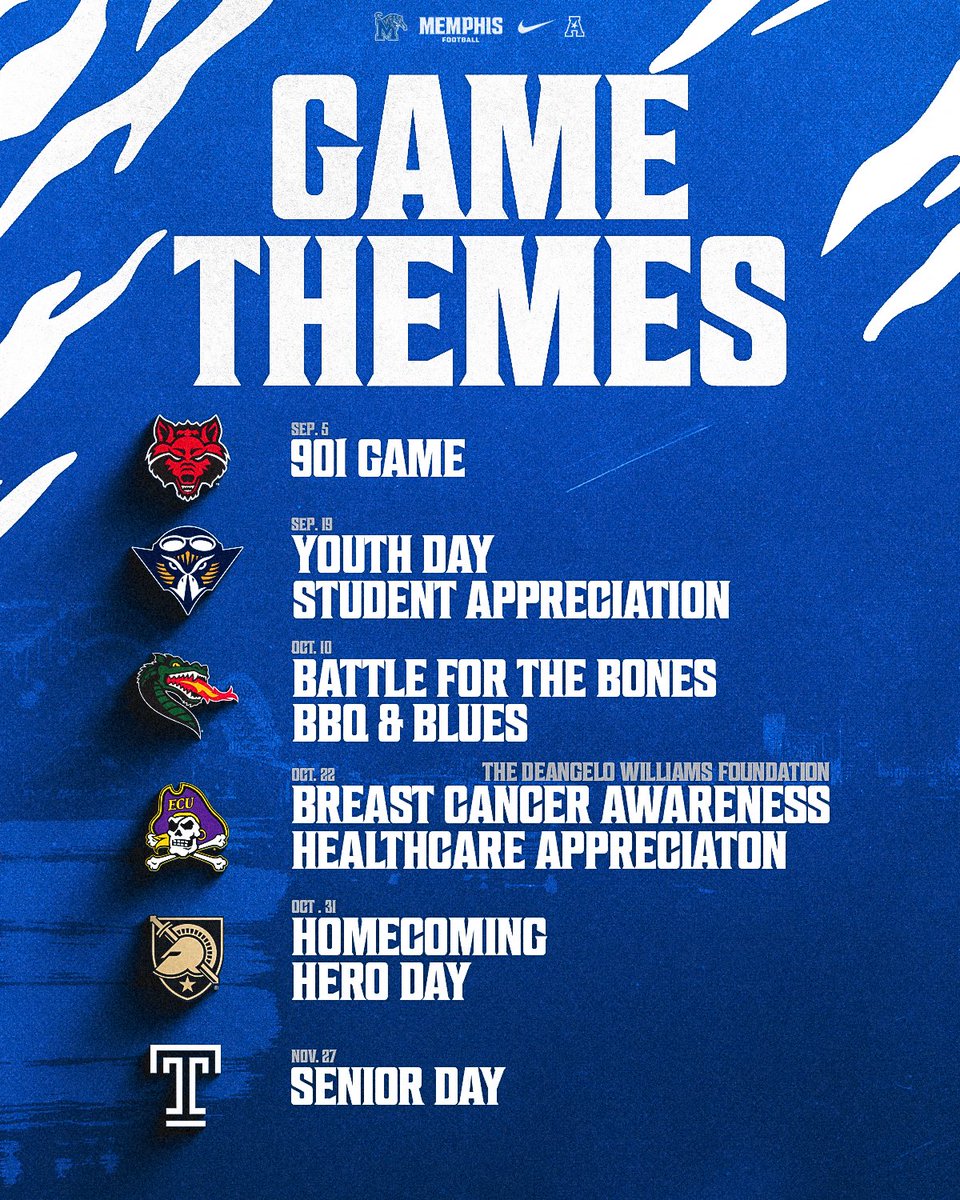 MemphisFB's tweet photo. The 2026 themes are 𝗛𝗘𝗥𝗘

📰 https://t.co/Ss3din7fnZ
🎟️ https://t.co/JCV66A1OG9

#GoTigersGo | #CloseTheGap https://t.co/5ol5yDD24a