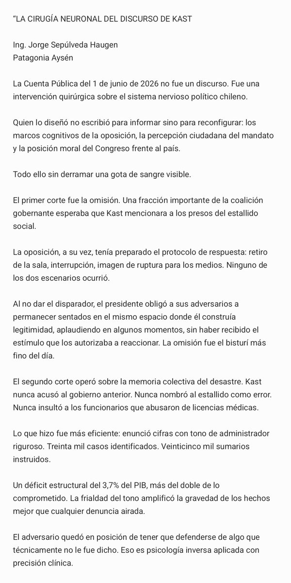 VeronicaWelkner's tweet photo. "La cirugía neuronal del discurso de Kast". https://t.co/B3VLD5IHrZ