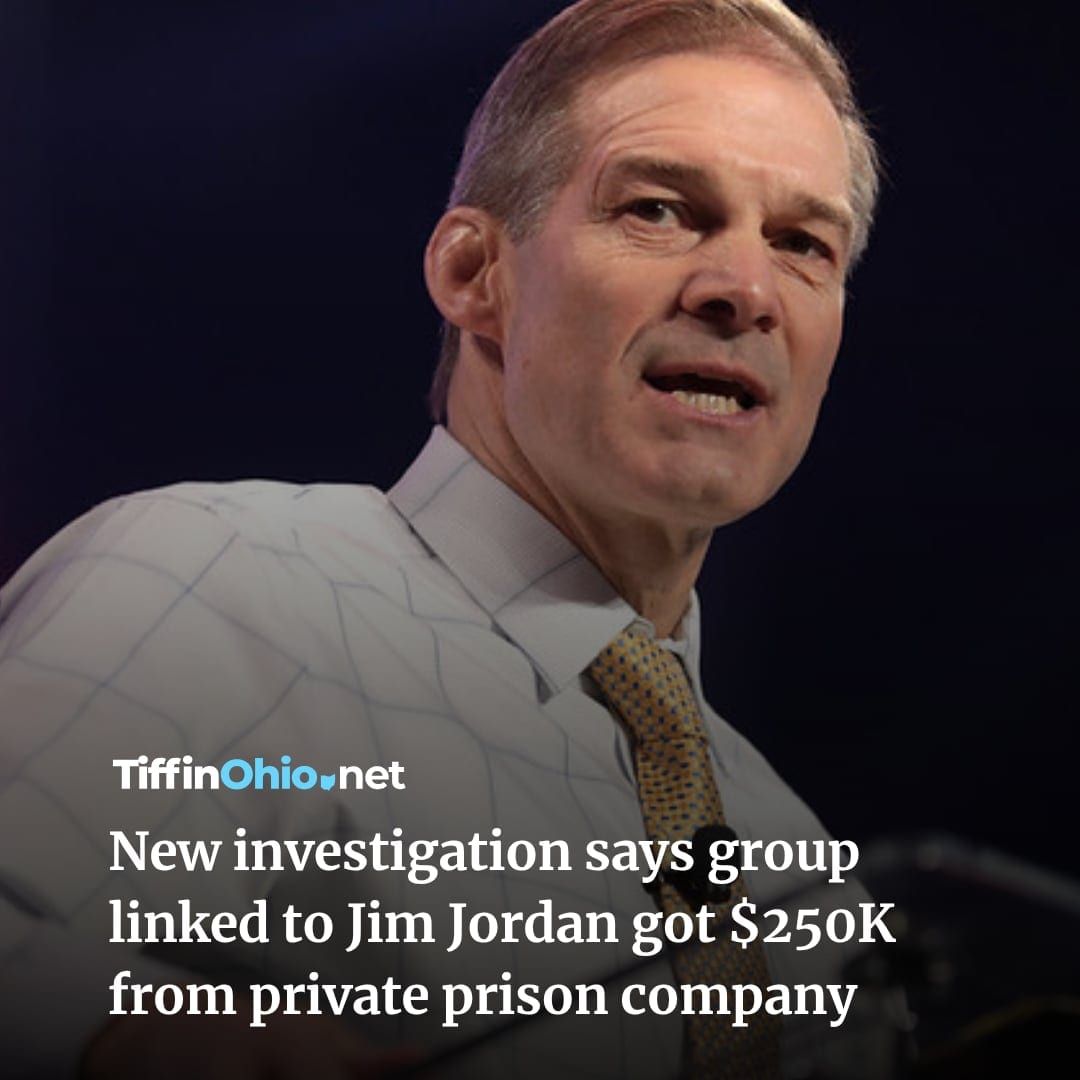 TiffinOhioNews's tweet photo. Private prison company GEO Group donated $250,000 to a super PAC aligned with U.S. Rep. Jim Jordan (R-Ohio) 11 days after he voted for legislation that doubled ICE detention capacity—a deal that came to light only through a reporting error. Read more: https://t.co/BJ8pCanlS9 https://t.co/GMDPXjg0CY