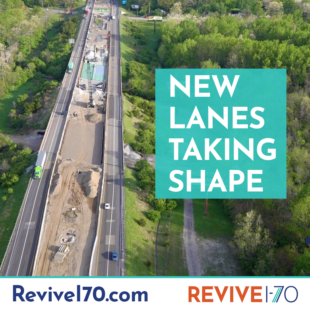ReviveI70's tweet photo. Work is underway to build a new travel lane in each direction from U.S. 35 to the Ohio state line. Widening work is happening inside existing lanes utilizing the grass median. https://t.co/49Bnbgm0ON