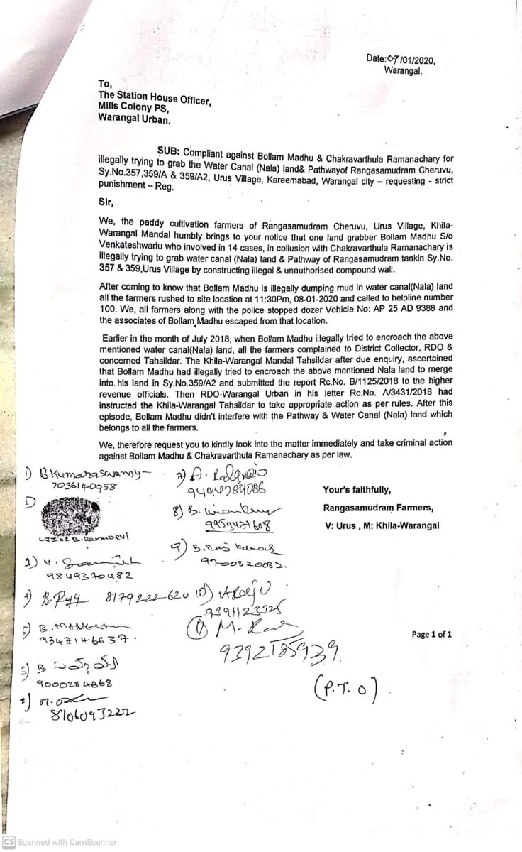 UrsuCheruvu's tweet photo. @Collector_WGL @MC_GWMC Police filed FIR No.14/2020 U/s 427,447 IPC When Ch RamanaChary &amp; B Madhu illegally tried to grab Nala in SyNo.357,V:Ursu,GWMC 40 Div.But Ramanachary using his money power got removed his name from charge sheet CCNo.2967/2020 @PrlsecyMAUD @TelanganaCMO https://t.co/hBAHxbD9gw