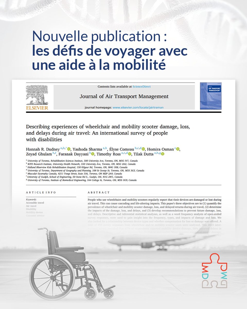 Action_Musclee's tweet photo. Pour de nombreux Canadiens et Québécois qui vivent avec une maladie neuromusculaire, les aides à la mobilité sont essentielles au quotidien. Pourtant, lors de voyages en avion, les fauteuils roulants sont trop souvent endommagés, égarés temporairement ou carrément perdus.

En 2023, Dystrophie musculaire Canada s'est associée à AccessNow et Maayan Ziv pour mieux comprendre la réalité des personnes en situation de handicap qui voyagent avec des aides à la mobilité. Après avoir recueilli les témoignages de centaines de voyageurs au Canada, nous avons collaboré avec des chercheurs et des défenseurs de l’accessibilité. Ensemble, nous avons analysé les répercussions de la mauvaise manipulation de ces équipements et souligné l'urgence d'agir.

Les conclusions sont claires : les aides à la mobilité doivent être traitées comme des aides techniques essentielles à la vie quotidienne, et non comme de simples bagages enregistrés.

Le rapport met en évidence la nécessité :
· de resserrer les protocoles de manutention
· d’accroître l'imputabilité des transporteurs
· d’améliorer la formation du personnel des compagnies aériennes
· d’adopter des politiques qui accordent la priorité à l'accessibilité et à la sécurité

Au-delà de la sensibilisation, la Semaine nationale de l'accessibilité nous rappelle l'urgence d'agir concrètement et durablement.

Consultez l’étude :  https://t.co/vxukuPM4Dg

#SemaineNationaleDeLaccessibilité #FaireTomberLesBarrières