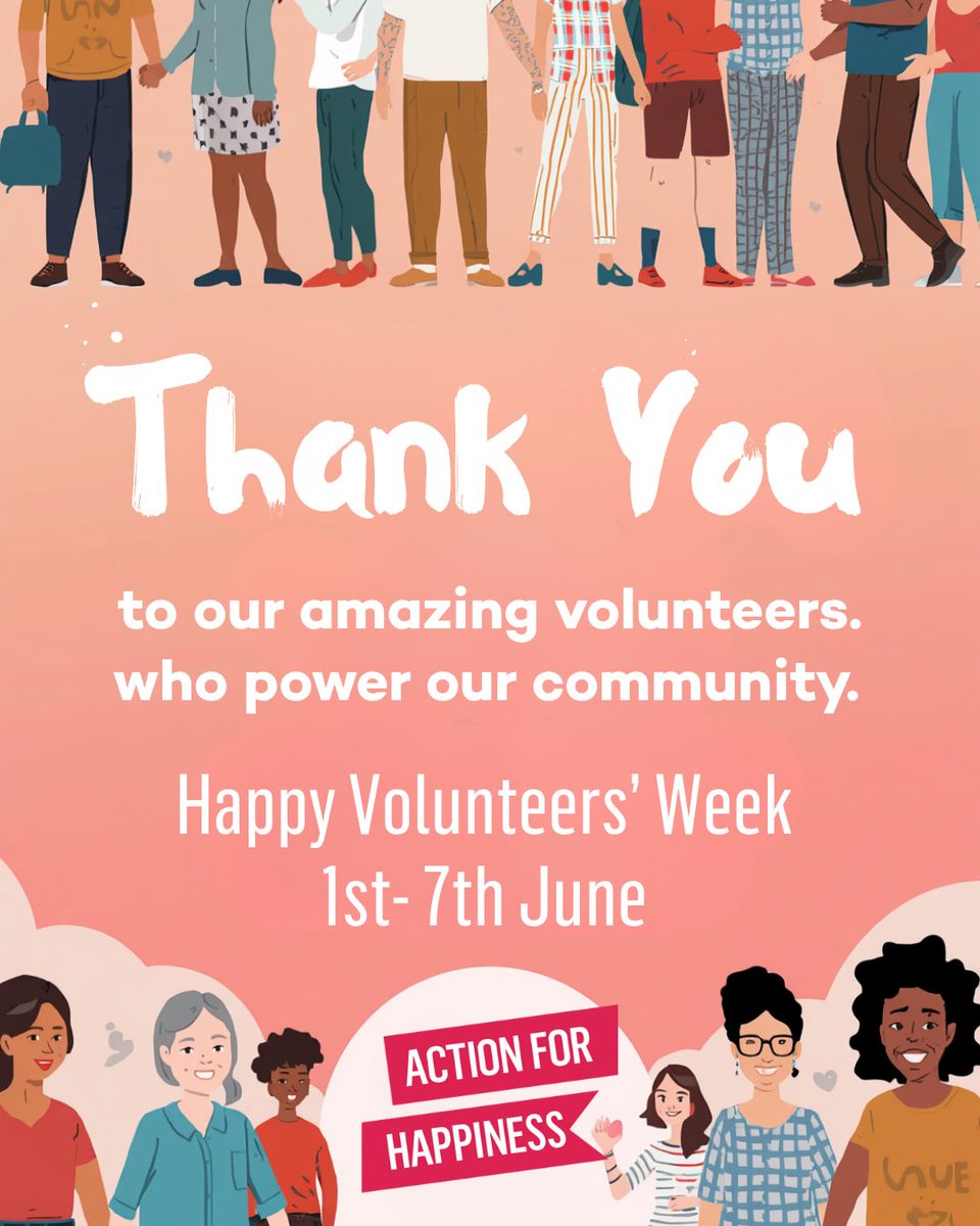 actionhappiness's tweet photo. Thank you to all our amazing volunteers, who power the Action for Happiness community. 

Our volunteers run local courses and groups, bringing people together to learn about the science of happiness and to build connection. 

We have volunteers all over the world, each one making a huge difference to their community. 

When people take care of their mental health, and start taking action for happiness in their lives, the ripples spread out and have a multiplier effect, reaching far more people than we might imagine and helping to build and happier, kinder world for everybody. 🧠💕

#volunteersweek