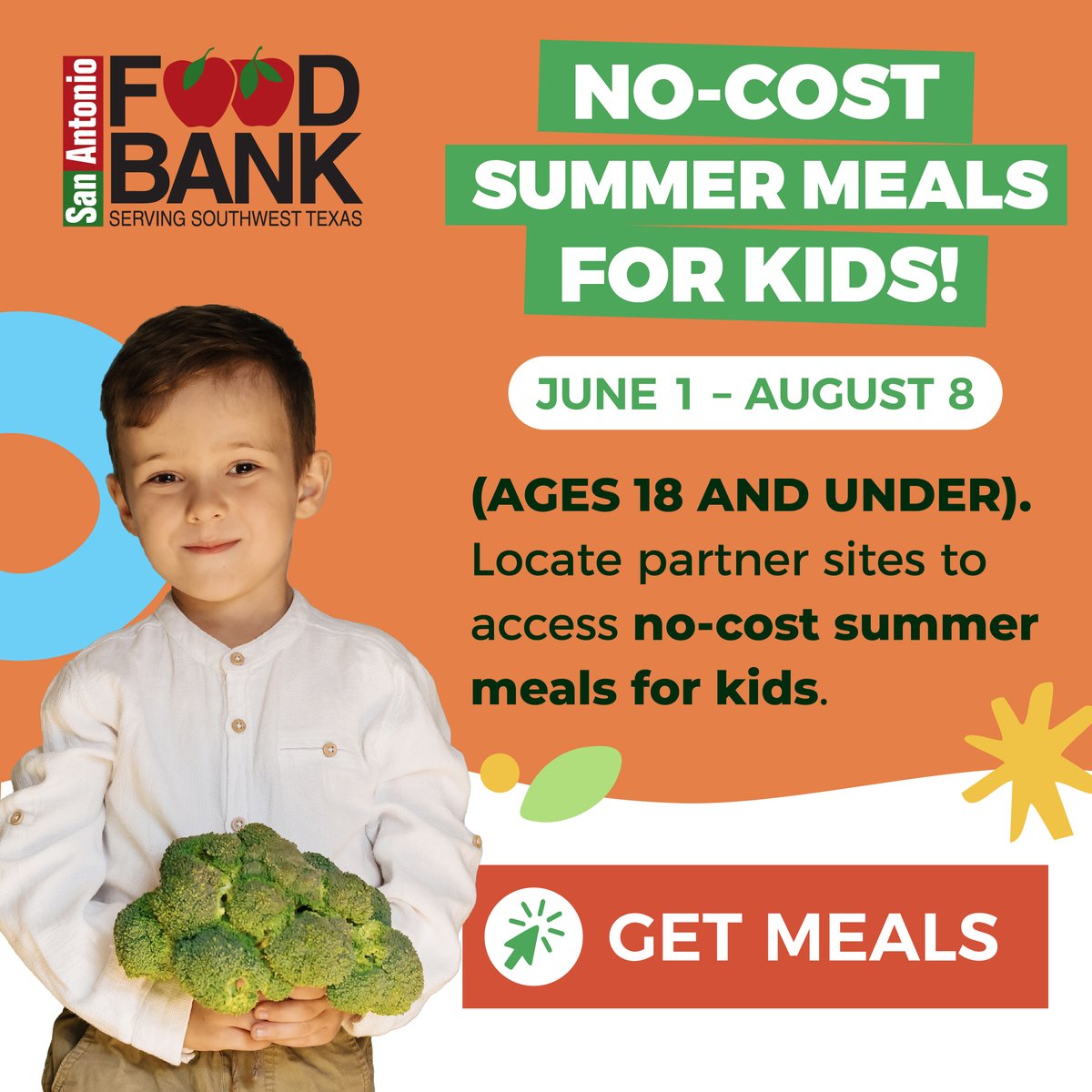 safoodbank's tweet photo. School is out, but nutritious meals are still available. ☀️🍎

From June 1–August 8, kids 18 and under can access no-cost summer meals at participating sites.

☀️ Locate A Meal Site: https://t.co/DWVJstsQU1 https://t.co/OQvZRF3Owz