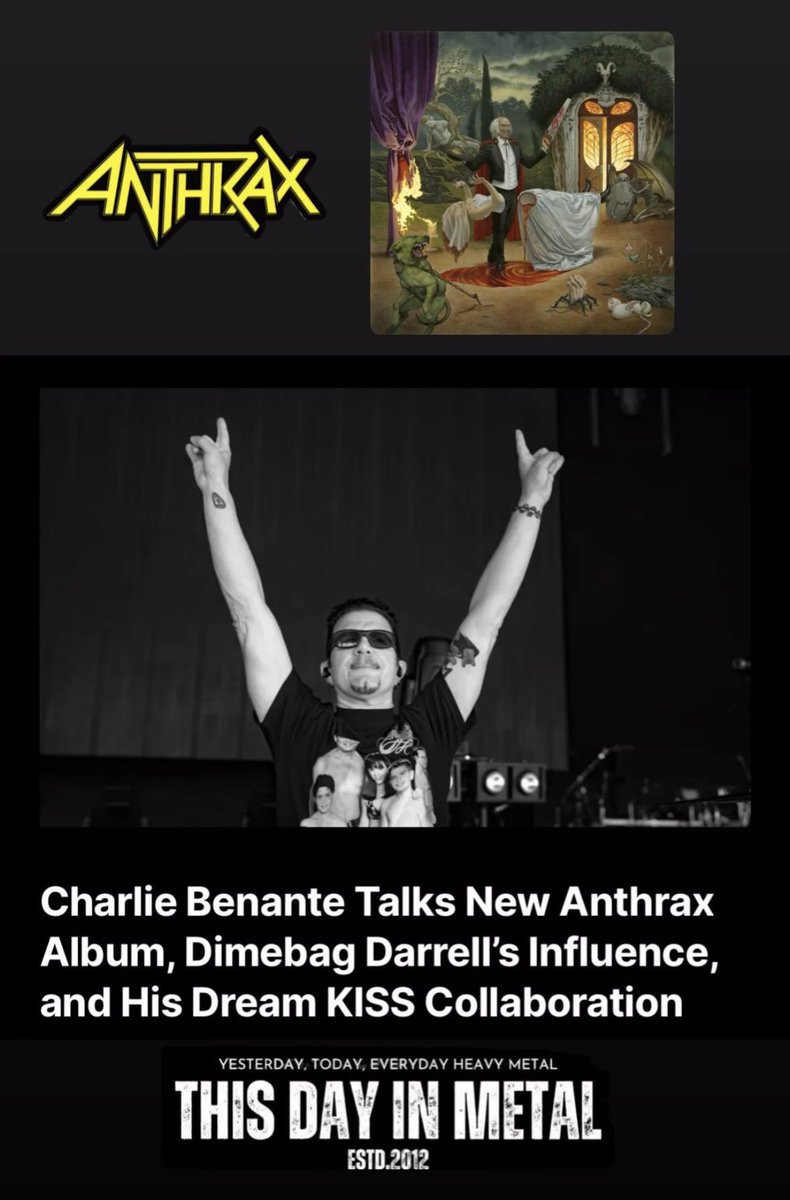 ThisDayInMETAL's tweet photo. 🚨Anthrax fans have been waiting a long time for new music, and according to drummer and chief songwriter Charlie Benante, the band's upcoming album will be worth the wait.

Speaking with Erin Greatrix while on tour in Europe, Benante opened up about the direction of the new record, explaining that it brings together elements from every era of Anthrax's storied career.

READ ARTICLE HERE:

https://t.co/bYlpv0Frnl

#Anthrax #CharlieBenante