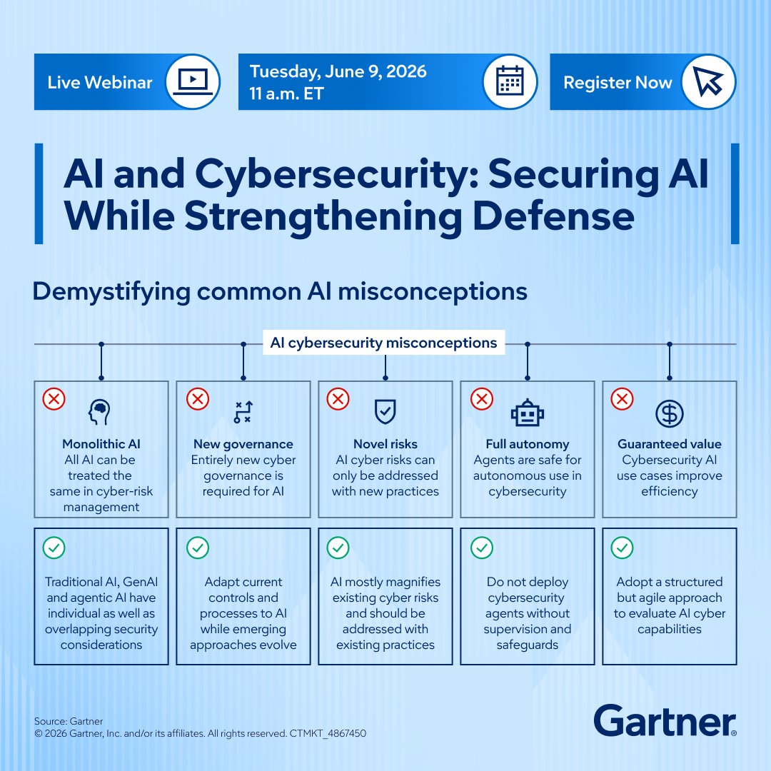 Gartner_inc's tweet photo. 🌊 Every new wave of AI innovation brings fresh threats alongside powerful tools that can transform your defense strategy. 

This webinar uncovers how security teams are leveraging AI responsibly, staying vigilant against adversaries, and charting a path toward secure, scalable adoption: https://t.co/ukkO5Ogkwi
