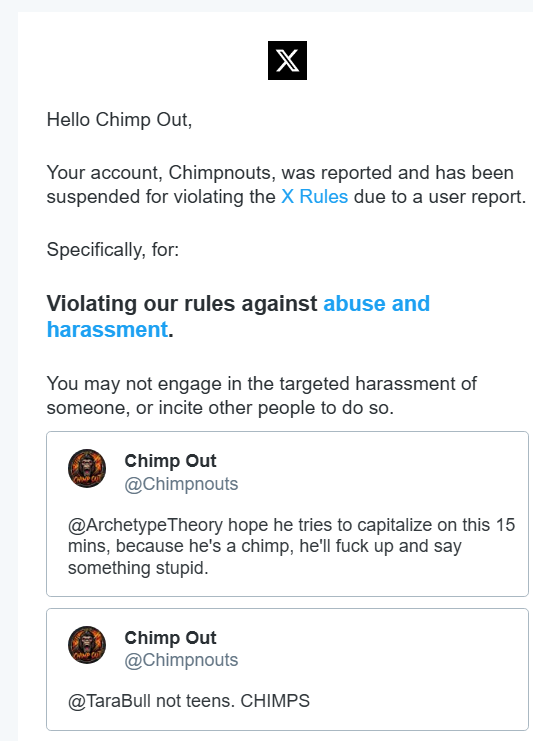 Chimpouts2's tweet photo. FYI : In case you wondered what happened to .@Chimpnouts     Free speech?  Yeahhhhh  right. https://t.co/IrRAkKVBzt