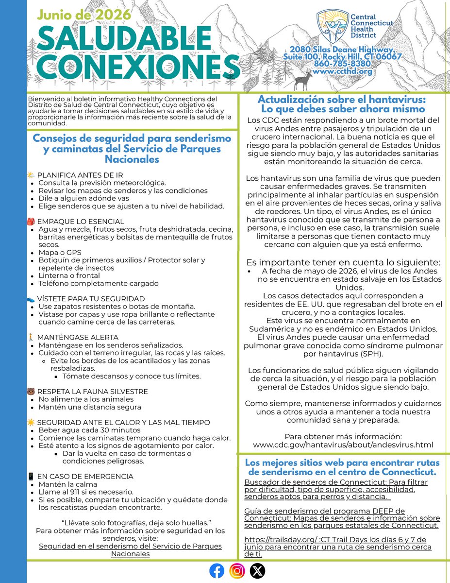 CCTHD4's tweet photo. Our June "Healthy Connections" is now available... and in Spanish and Polish too! 
In this issue...hiking and walking tips from the National Parks Service and up to date Hantavirus information. 📰 🥾

To read previous issues, please visit our website at https://t.co/CWDiD8IXwb https://t.co/UL50SzXs56