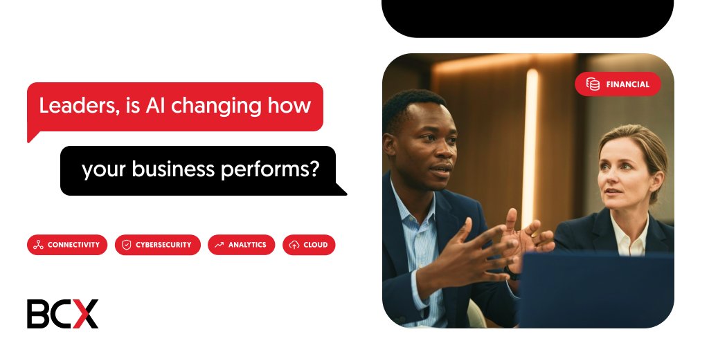 BCXworld's tweet photo. AI pilots create momentum, but real value comes when AI is fully integrated. Is your business performance improving with AI? Speak to a BCX expert:  https://t.co/u64htQNCzV

#EnterpriseAI #BusinessImpact #BCX https://t.co/IO9Wu6TrMG