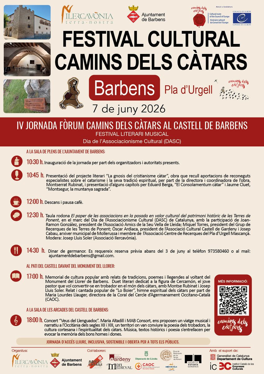 JlsServitur's tweet photo. Barbens acollirà una nova jornada cultural que ens recordarà els importants recursos medievals que encara perduren, com els camins càtars i commemorarà el Dia de l’Associacionisme Cultural de Catalunya @AmicsSeuVella @CastellGardeny_ @MascanPladUrgel @CAOC_ @iramunt @cultura_cat https://t.co/EDsTQ6VEK8