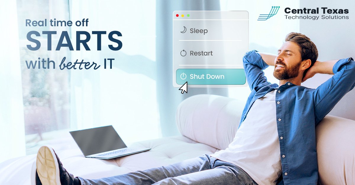 CTTSonline's tweet photo. 𝗥𝗲𝗮𝗹 𝘁𝗶𝗺𝗲 𝗼𝗳𝗳 𝘀𝘁𝗮𝗿𝘁𝘀 𝘄𝗶𝘁𝗵 𝗯𝗲𝘁𝘁𝗲𝗿 𝗜𝗧.

Real time off does not begin when you board the plane. It begins when your business has the right IT systems in place before you leave.

#RealTimeOff #BusinessIT #AustinTX #GeorgetownTX #RoundRockTX https://t.co/eW76zNUVdH