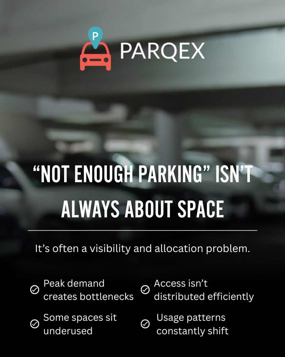 ParqEx's tweet photo. “Not enough parking” isn’t always a space issue.

Often, it’s an allocation issue.
https://t.co/ruiIDMxWyp

#ParkingManagement #Multifamily #PropertyOperations #SmartParking #ParqEx https://t.co/nLfpSHn2wi