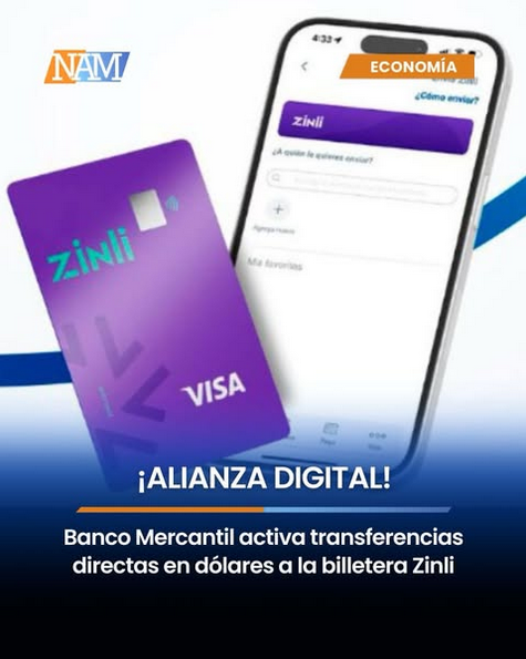 julioenradiotv's tweet photo. El Banco Mercantil habilitó de forma oficial una nueva opción digital que permite a sus clientes transferir fondos a la plataforma internacional Zinli utilizando los dólares adquiridos legalmente a través del sistema bancario. https://t.co/KQq3BusucA