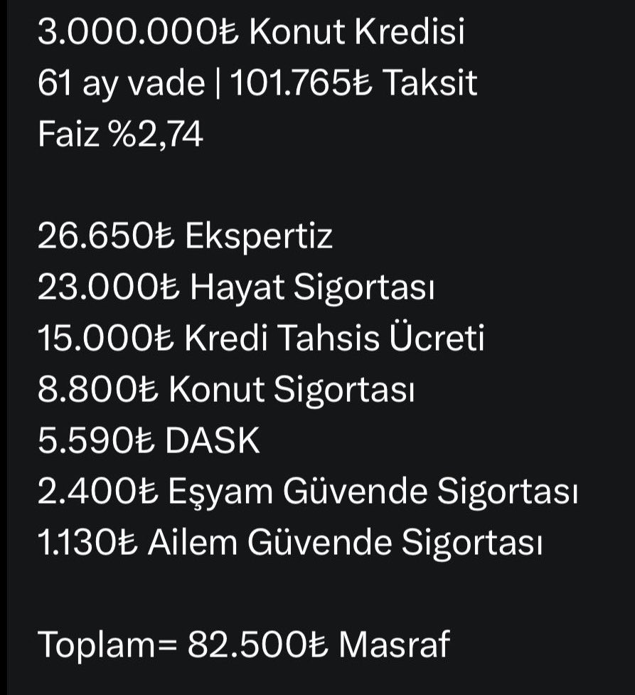 dunyadankredi's tweet photo. Ziraat Bankası 3 milyon TL 61 ay vadeli konut kredisi masrafları; https://t.co/xIyde9vpAe