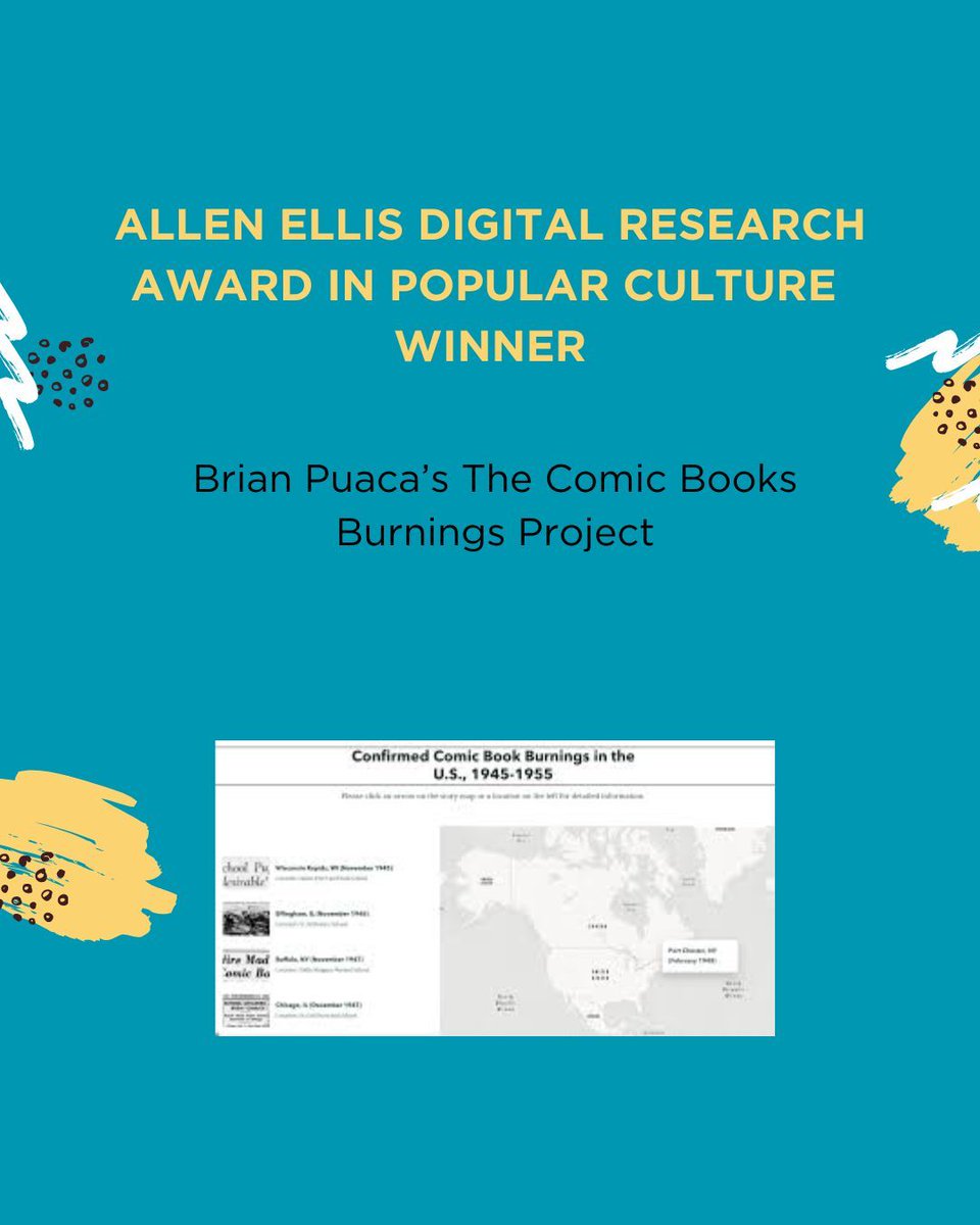 pcaaca's tweet photo. The Allen Ellis Digital Research Award honors innovative academic databases that advance the study of Popular &amp; American Culture. Est. in 2010 and renamed in 2020 for Professor Emeritus Allen Ellis, it recognizes excellence in research, originality, and accessibility. https://t.co/m6O3e4eVln