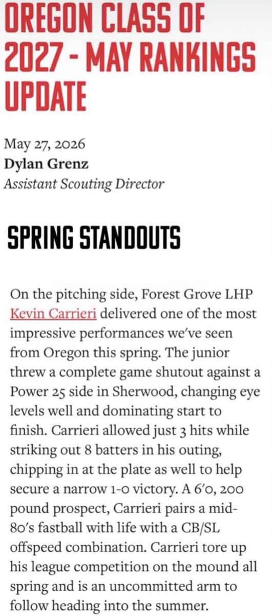 kevincarrieri34's tweet photo. Thank you @PrepBaseballOR 
#Uncommitted2027 @LabScoutTeam @carson_lydon24 @FGHSbaseball https://t.co/sue9liZqE0