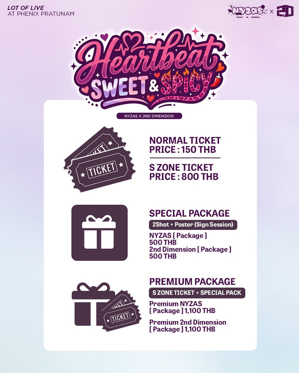 nyzas_official's tweet photo. 💓 Heartbeat SWEET &amp; SPICY 🌶️

​🗓️ NyZas  
​Graduation Stage [Fone MeenThan BeBam]
• Stage time | Booth Round 1
​『Cheki Chu!』
• Stage | Encore|  Hi-Touch | Poster Sign session | Lucky Draw 

​#NyZAS #2ndDimension https://t.co/nAPsKMCsRd