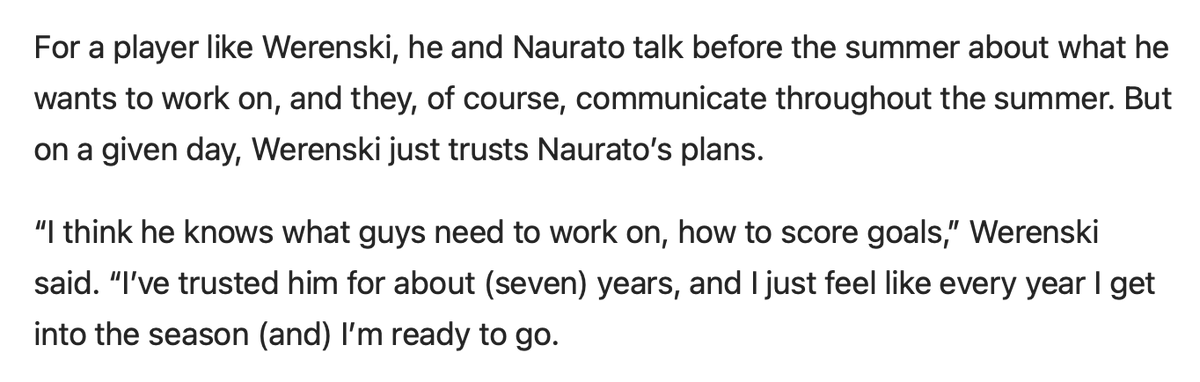 FutureBlueIce's tweet photo. The @NHL's best defenseman this year, Zach Werenski, had this to say about Coach Naurato back in 2021:

"I've trusted (Nar) for about seven years," (it's 12 now) "I just feel like every year I get into the season &amp; I'm ready to go."

h/t @m_bultman for '21 Summer Skate article https://t.co/O5A9fUem9m