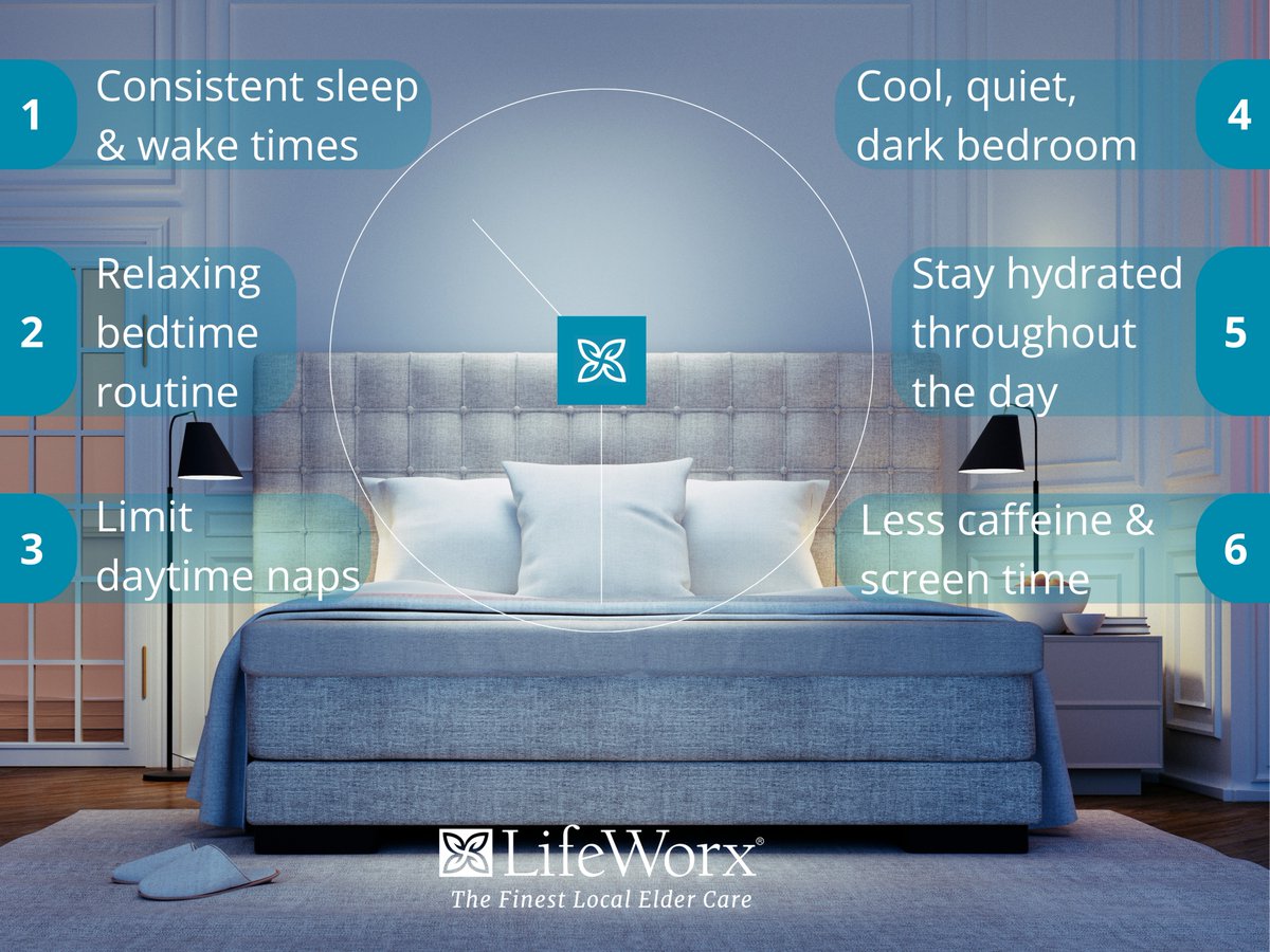 LifeWorx's tweet photo. Healthy sleep starts with simple daily habits. 🛏️✨

At LifeWorx, we help seniors maintain routines that support comfort, wellness, and independence at home. 💙

#HealthyAging #SeniorWellness #CareForParents #CompanionCare https://t.co/Zwz3ZkxevM