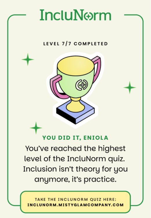 hawawthegreat's tweet photo. I finally reached Level 7 on the IncluNorm quiz. 🎉

This quiz challenged the way I think about disability, accessibility, language, and inclusion in everyday life. Think you can reach the highest level too?

Take the quiz here: https://t.co/OXFtJtoojr https://t.co/dZ23rHtOGA