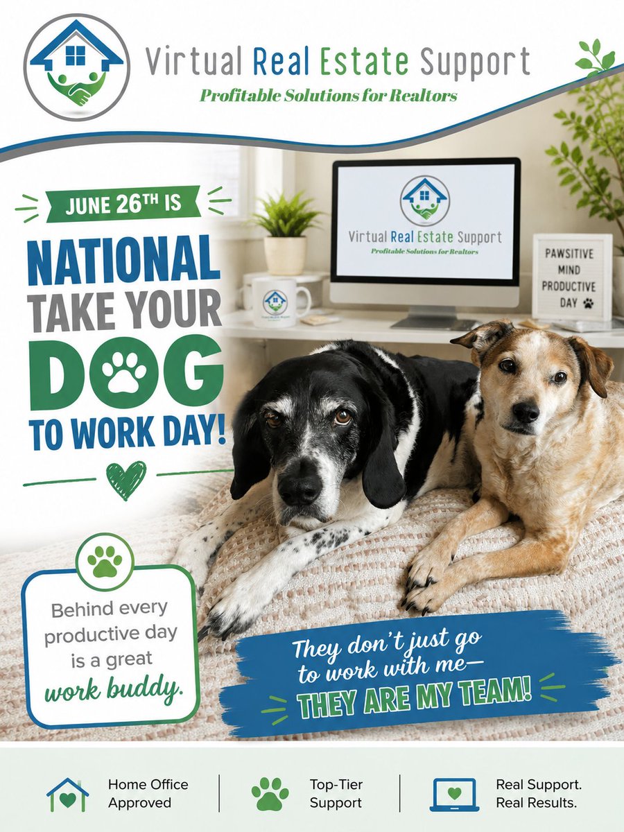 VirtualAssistRE's tweet photo. 🐾 Happy #NationalTakeYourDogToWorkDay! As a virtual assistant, my dogs come to work with me every day.❤️
They're experts in:
✔️ Morale boosting
✔️ Break reminders
✔️ Treat management
✔️ Meeting supervision
Best coworkers I've ever had! 🐶💻
#OfficeDogs #VirtualAssistant https://t.co/bTlmClMfFv