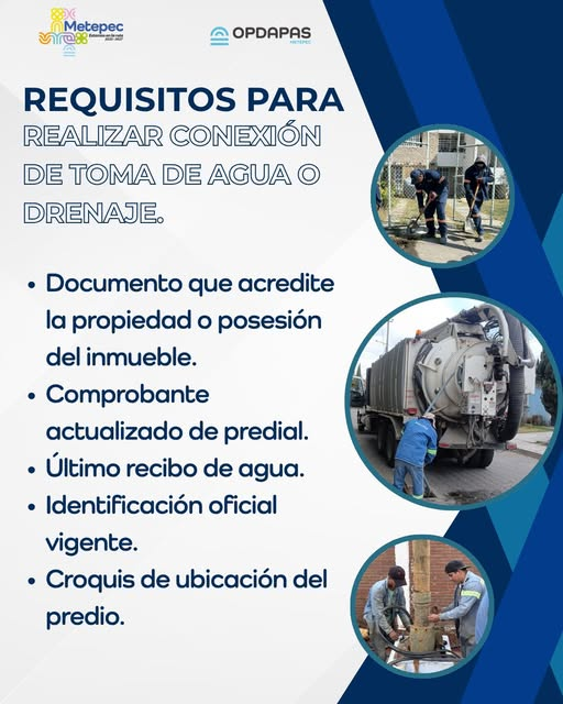 MetepecOPDAPAS's tweet photo. En una #CiudadQueFunciona te compartimos los requisitos para realizar conexión de toma de agua o drenaje.
#EstamosEnLaRuta  
@MetepecGobierno 
@FerFlores_Emp https://t.co/s9FjoaSdDW