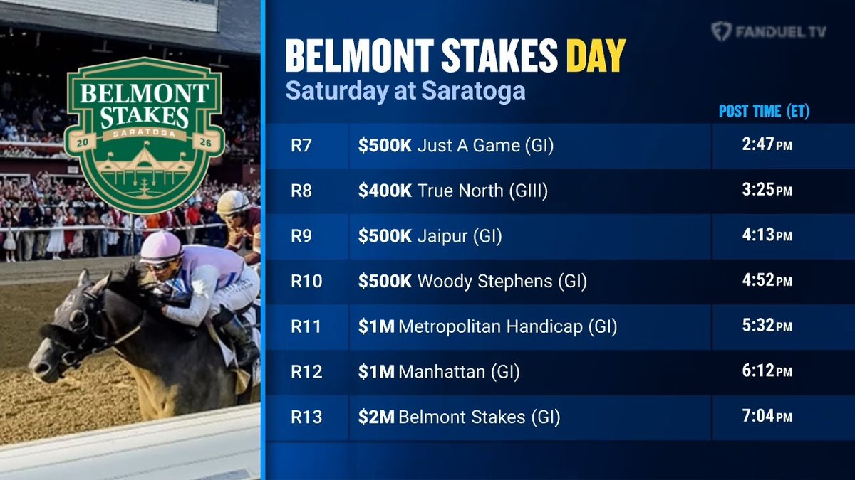 FanDuel_Racing's tweet photo. It's going to be a great Belmont Stakes Day on Saturday at Saratoga! https://t.co/rMNJ8hVV9l