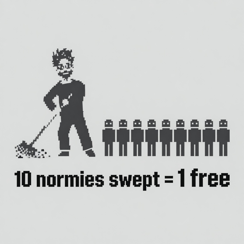 Kingface_13's tweet photo. 10 = 11 activation still live! (4 left)

Sweep 10 @normiesART in 1 single tx, get 1 free

With current crypto crash, it's now or never! https://t.co/bDuAD7msOC