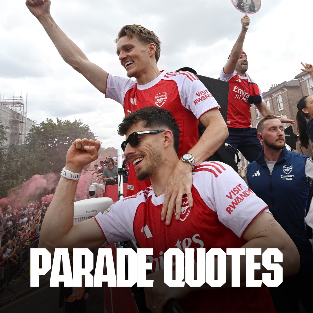 Arsenal's tweet photo. 💬 "We waited a long time and I think… ARSENAL!”

Enjoy some of the standout quotes from our Gunners during the parade 👇