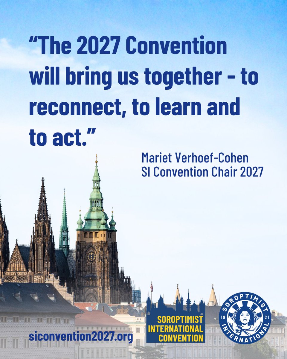 SoroptiTweet's tweet photo. Looking ahead to Prague.

Read welcome messages from Mariet Verhoef-Cohen, Renata Trottmann Probst and Siew Yong Gnanalingam on the SI Convention 2027 website, and pre-register your interest to receive future updates.

https://t.co/Y9LUmy91ZM https://t.co/G0zDubSCxs