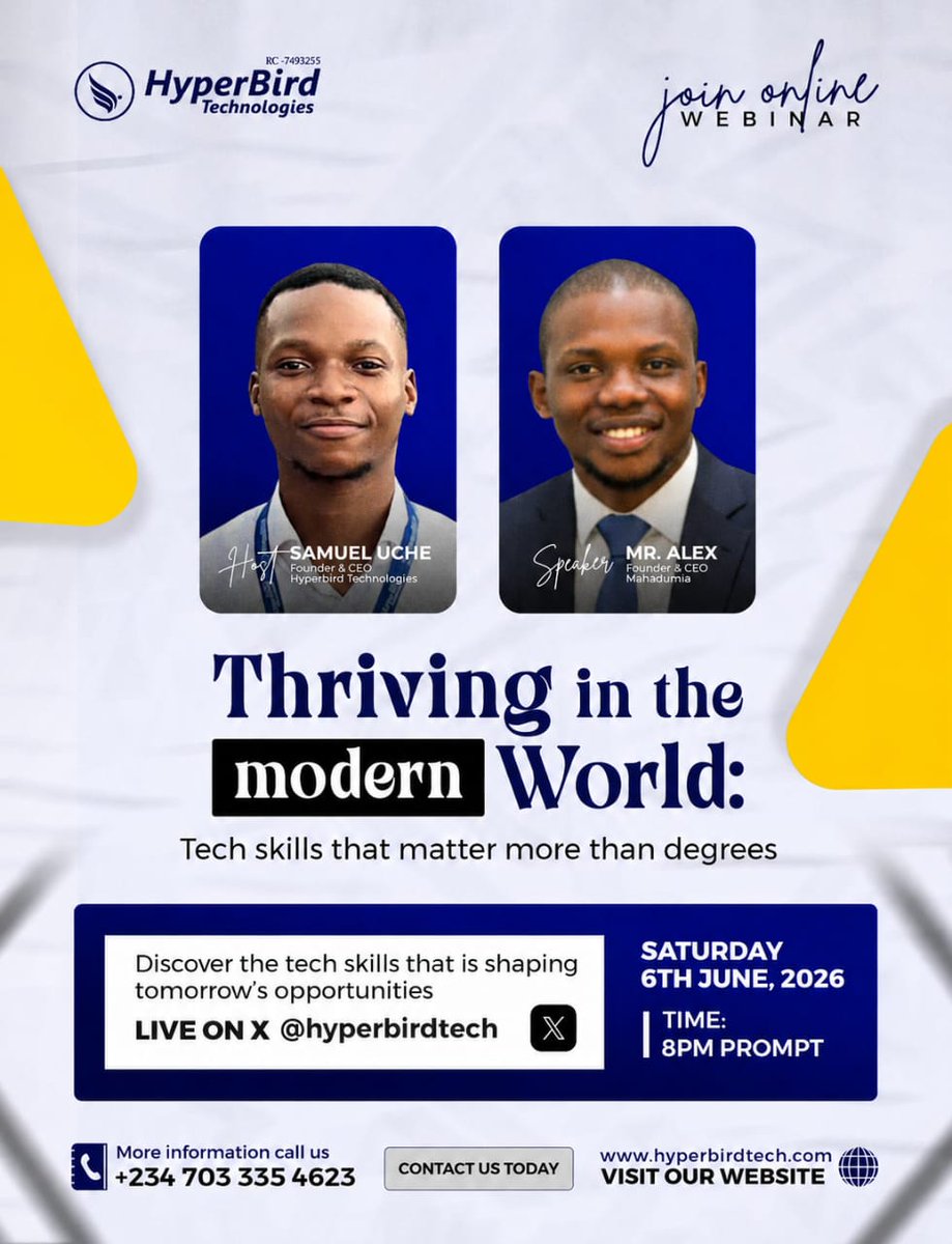 HyperbirdTech's tweet photo. π₯ Happening live here on X!
Tech Skills That Matter More Than Degrees.
π
June 6, 2026 β° 8:00 PM π @hyperbirdtech
Follow @hyperbirdtech to join this free webinar.
#XSpace #TechSkills #HyperbirdTech https://t.co/VO3LWIAlLF