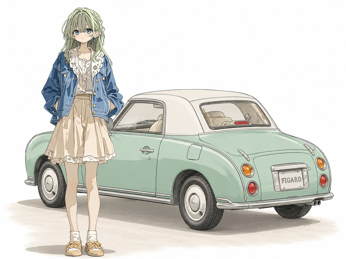 StudioNoGimmick's tweet photo. NISSAN Figaro（FK10）
#FavoriteCarAndGirl
Be-1、パオに続くマーチベースの「パイクカーシリーズ」第3弾。レトロ調にデザインされた小型オープンカーで、当初は8000台の限定生産の予定だったが、希望者が多かったため2万台が販売されました。
新車販売は国内のみでしたが海外、特にイギリスで高い人気を得て、エリック・クラプトンなどがのセレブリティが所有していたそうです。