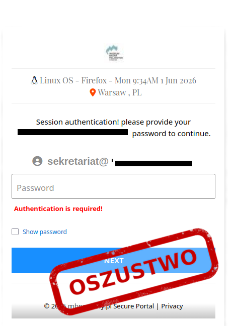 CERT_Polska's tweet photo. 📧 Link do „weryfikacji” konta może prowadzić do utraty danych logowania

📬 Obserwujemy kampanię podszywającą się pod dostawcę usług pocztowych. W treści wiadomości znajduje się informacja o rzekomym planowanym wyłączeniu lub dezaktywacji konta.

⏳ Taki komunikat ma wywołać poczucie pilności i skłonić odbiorcę do szybkiego działania. Link zawarty w wiadomości prowadzi do strony przypominającej panel logowania poczty. W rzeczywistości jest to fałszywa witryna służąca do przechwycenia loginu i hasła, które cyberprzestępcy mogą następnie wykorzystać https://t.co/xfD9SCfzGk. do przejęcia skrzynki oraz innych powiązanych usług 🖥️🔐

W tego typu sytuacjach warto zweryfikować adres strony oraz sprawdzić, czy komunikat jest widoczny także po zalogowaniu do usługi oficjalnym kanałem. Warto również zwrócić uwagę na domenę, z której została wysłana wiadomość. 🔍

Podejrzane wiadomości e-mail i strony internetowe zgłaszaj do CERT Polska za pośrednictwem serwisu https://t.co/NNUSNq6zKr lub w aplikacji mObywatel w usłudze „Bezpieczni w sieci”. 📱