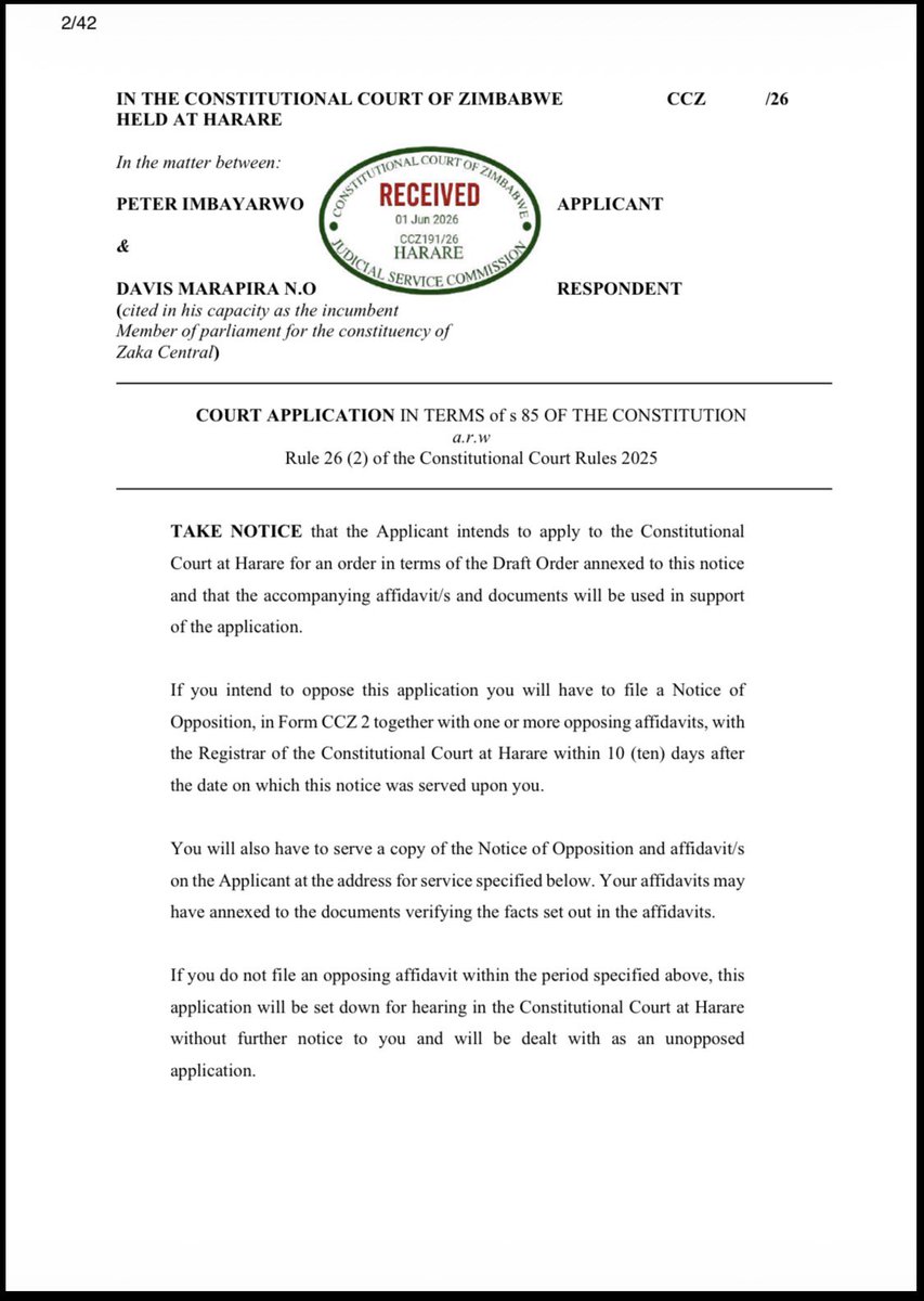 LynneStactia's tweet photo. 🔹The people of Zaka Central have taken MP Davis Marapira to court for attempting to stay in parliament beyond the term limit without consulting his constituency.  The court transcript is available via the link below. https://t.co/Mm2cUL7uII https://t.co/WoDXmT3zxV