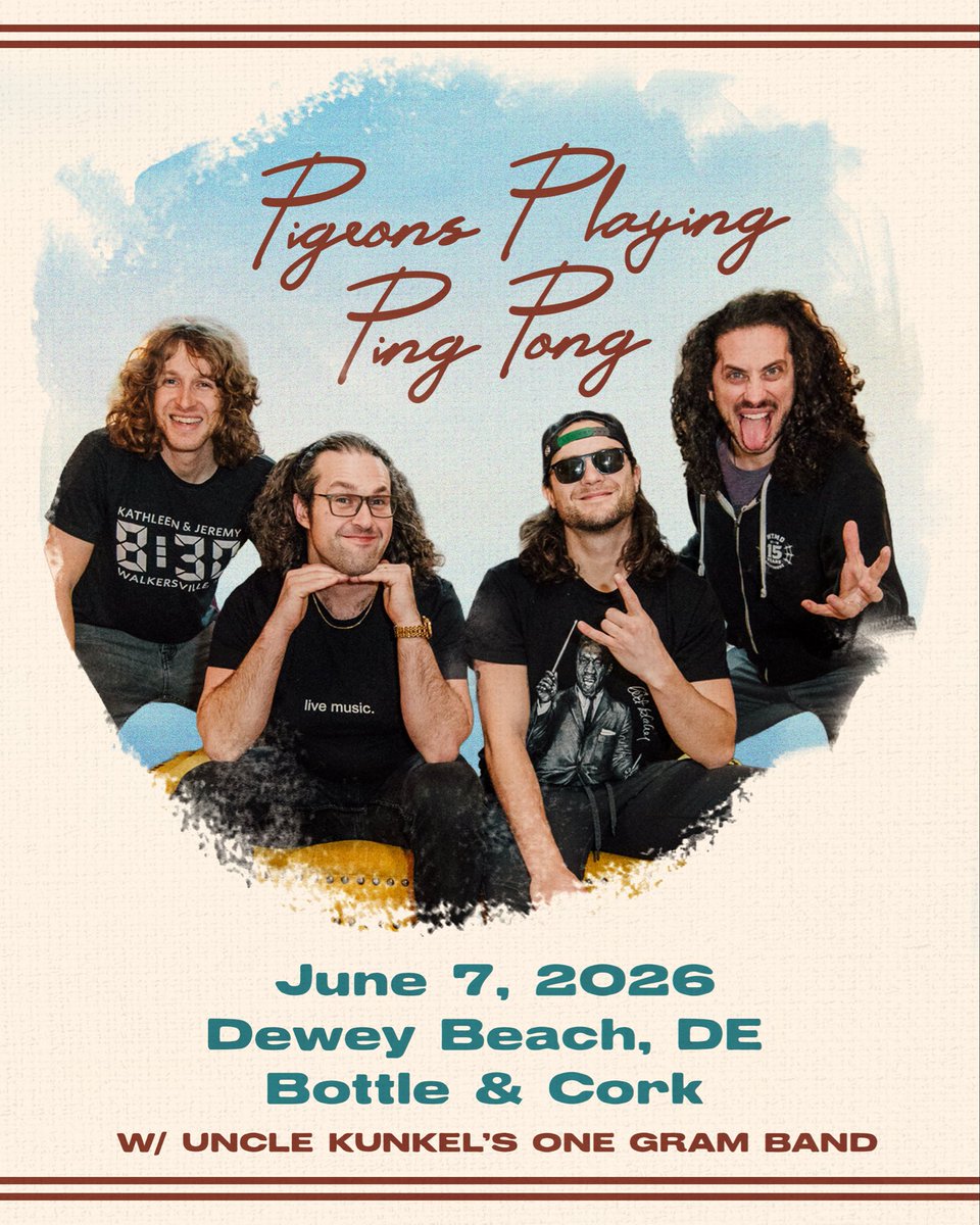 pigeonsplaying's tweet photo. 🏝 We're getting tropical this weekend! Hitting Pennsauken, NJ on Saturday for Island Jam and then off to Dewey Beach, DE on Sunday at @bottleandcorkDE for a ocean-side rager 🏄‍♂️ Who's coming with us?

🎟️🎟️🎟️ >>> https://t.co/mZNeHxsbQu https://t.co/ZgdZsuzlyP