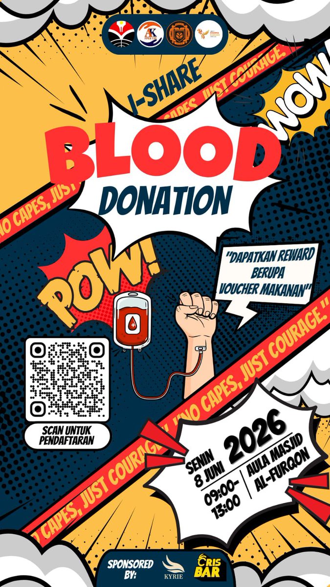 nasg0rsosis's tweet photo. 🩸 DONOR DARAH I-SHARE 2026 UPI
Satu kantong darah bisa selamatkan 3 nyawa. Berani jadi pahlawan tanpa jubah? 💪🏻
📍 Aula Masjid Al-Furqon, UPI
🗓 Senin, 8 Juni 2026
⏰ 09.00 – 13.00 WIB
Daftar sekarang 👇
🔗 https://t.co/Z8feDK535J
No Capes, Just Courage. 🩸✨
#DonorDarah #UPI https://t.co/yrhJaoaQoW