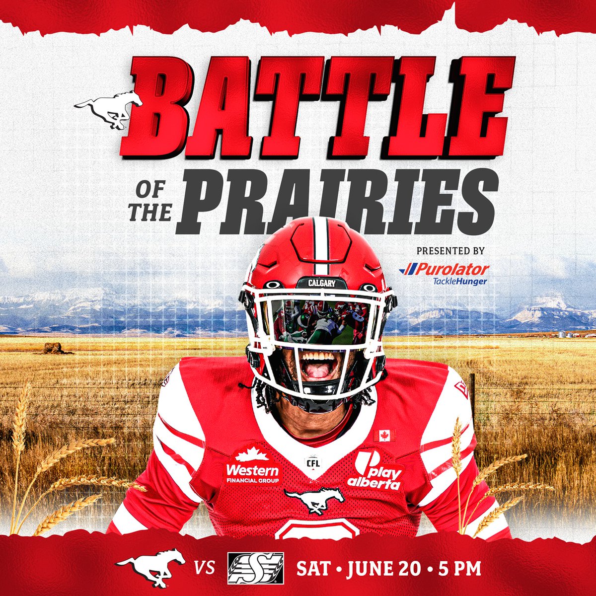 calstampeders's tweet photo. On June 20, Purolator presents Round 2 of the Battle of the Prairies as it returns to Calgary. Join us for this classic rivalry matchup, support Purolator Tackle Hunger with donations, and enjoy pre-game activities and a special Grad Walk. Get your tickets now. TOGETHER WE RIDE.