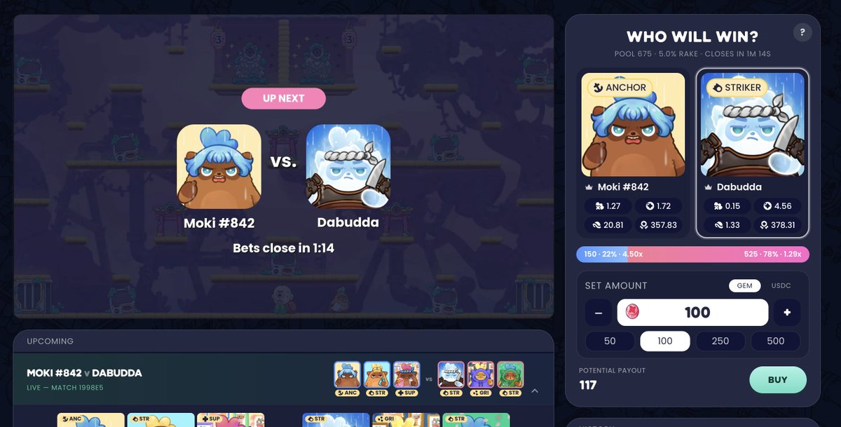 Moku_HQ's tweet photo. Prediction Markets are coming SOON to Grand Arena!

- You'll be able to utilize gems to predict the outcomes of Moki Mayhem games.
- Just enter in the amount of gems you want to use and pick which side will win.
- Winners will get a payout in gems distributed evenly from other opponents who participated (minus a 5% rake).
- For now, you'll just be able to make predictions on match outcomes (we'll be adding more ways to predict on matches and outcomes soon!)