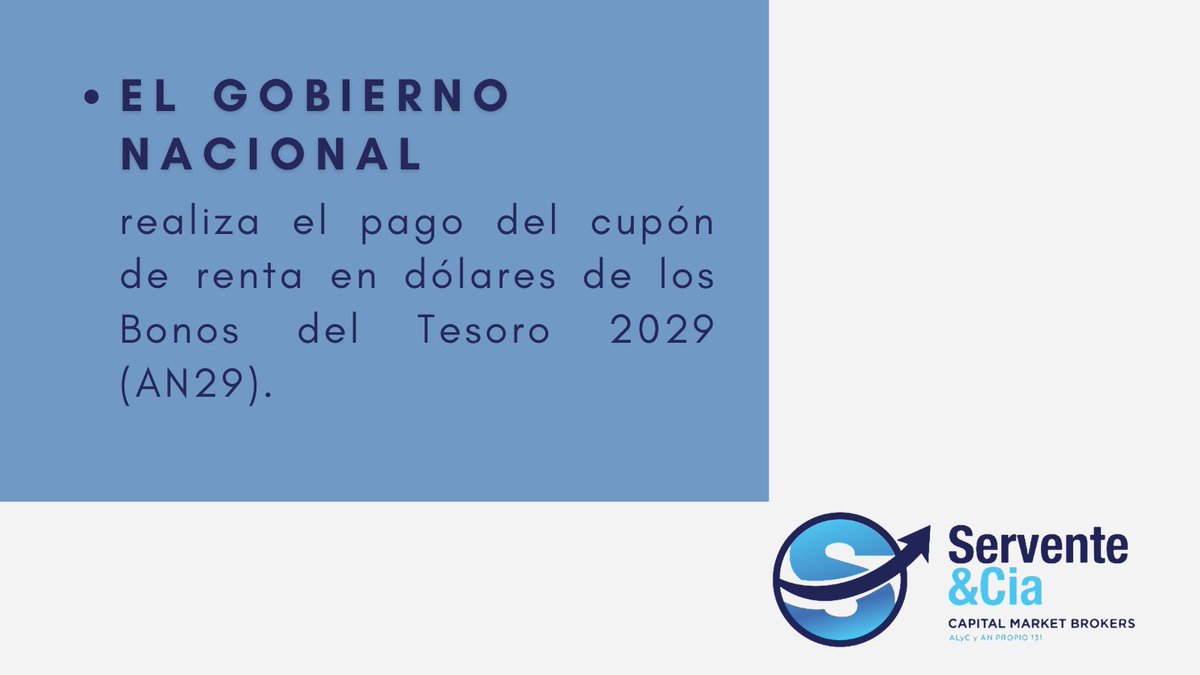 serventeycia's tweet photo. #Inversores #Bolsa #Argentina #Aviso #Pago #Títulos #Públicos #Bonos #Dólares #Bonares #Deuda #Pública #Cupones #Renta #Intereses #Tasas #Dólar #Divisas #BYMA #Servente #Capital #Market #Brokers #Finanzas #Inversiones #mercadosfinancieros https://t.co/0XZPLb6iqz