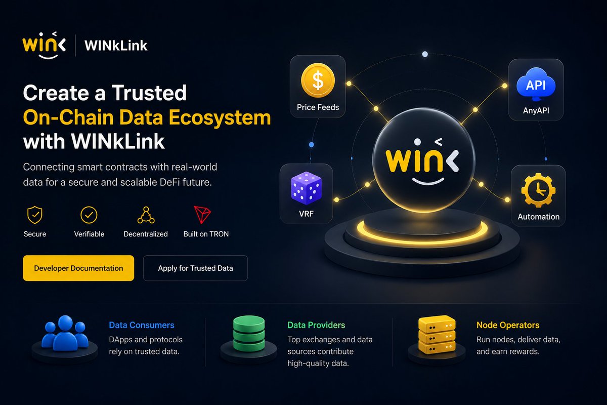 e_etini's tweet photo. Most people interact with DeFi every day without thinking about the infrastructure working behind the scenes.

But every lending market, stablecoin, DEX, AI powered application, and automated smart contract depends on one thing:

Trusted data.

That is exactly what @WinkLink_Oracle provides.

As TRON’s first comprehensive oracle network, WINkLink connects smart contracts to real world information, helping developers build secure, reliable, and scalable decentralized applications.

Let me break it down for you 👇

@justinsuntron #TRON #DeFI #TRONEcoStar