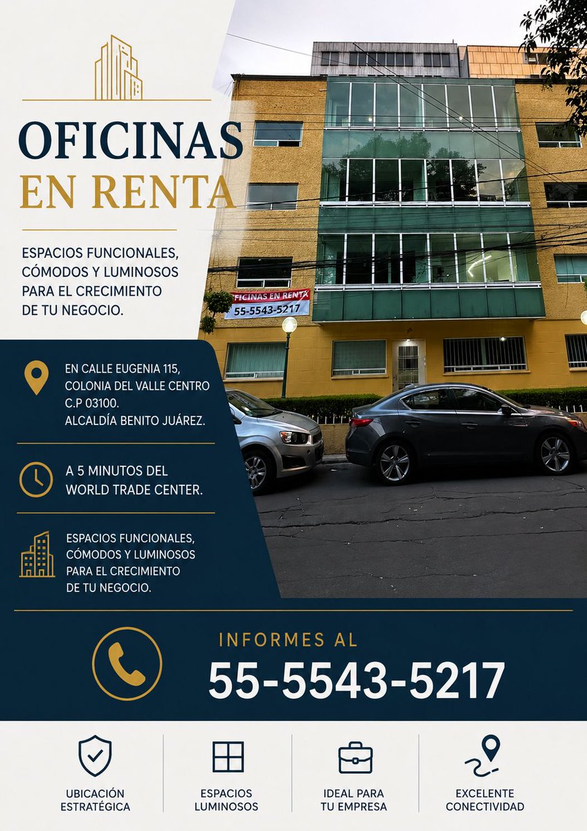 IsaacOsorioF's tweet photo. Renta de oficinas cerca WTC @En_laDelValle casi esquina Insurgentes a unas cuadras del Metrobus Nápoles. https://t.co/DEZY0Hn9Sk