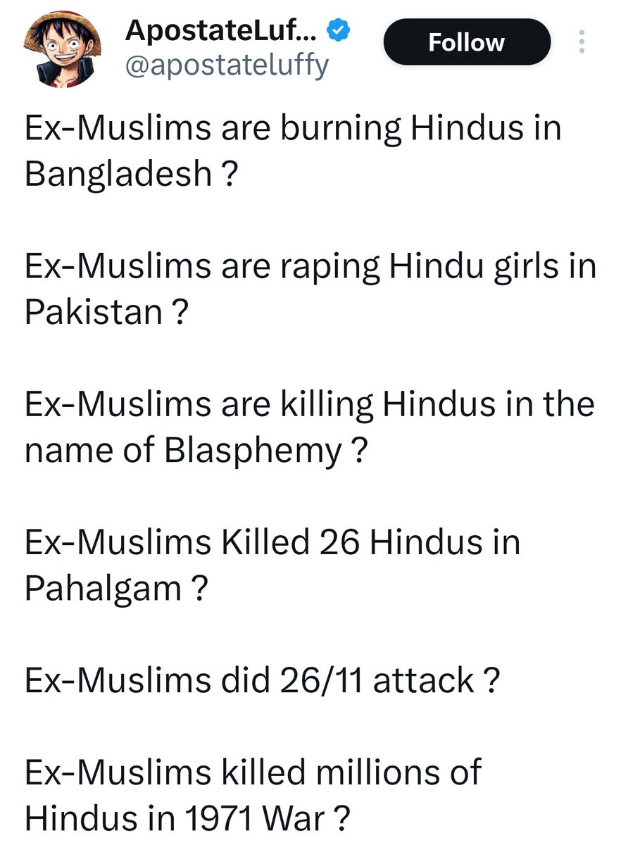 Monoway10's tweet photo. @House0fAsterion @apostateluffy @Alghurabaaaaaa Hey Vincent, I hope you realize that you've been talking to a Hindu LARPing as an ex-Muslim 🤣 

Don't waste your time with him. https://t.co/6wfa1p8rL3