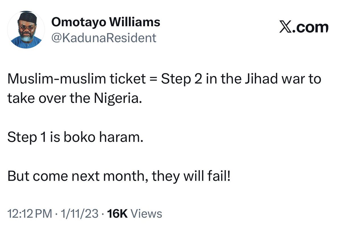 KadunaResident's tweet photo. I kept warning about muslim-muslim ticket - day and night.

History will vindicate the just. https://t.co/N8SKiJGSWB
