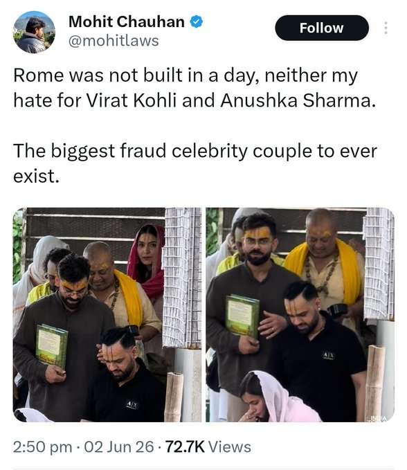 rishibagree's tweet photo. Congress Cyber Fidayeens hate Virat Kohli because he went to a temple https://t.co/pez0eLFC2s