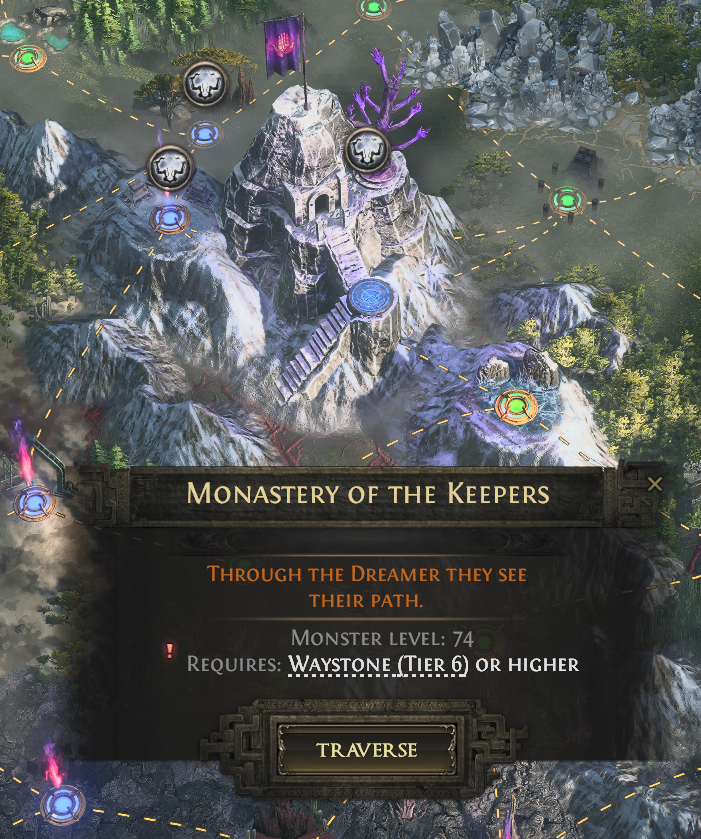 BornToPwnYou's tweet photo. @kiwijuicing I did a grand mirror in the middle of the breach area below the Monastery after completing it I chose a random map near it to add Delirium to and it now made that tile on the Atlas have Delirium Fog. Sounds cool but it bricks the tile needing a waystone to enter. https://t.co/iP2A9QUkqd