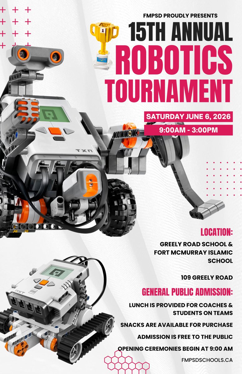 FMPSD's tweet photo. Join us for the 15th Annual FMPSD LEGO Robotics Tournament!

Saturday, June 6
9AM - 2PM (Opening Ceremony 9AM)
Greely Road School
FREE public admission! Snacks for sale.

Lunch provided for competing teams &amp; coaches.

@annaleeskinner 
#FMPSD #YMM #RMWB https://t.co/n9w7qaIZyD