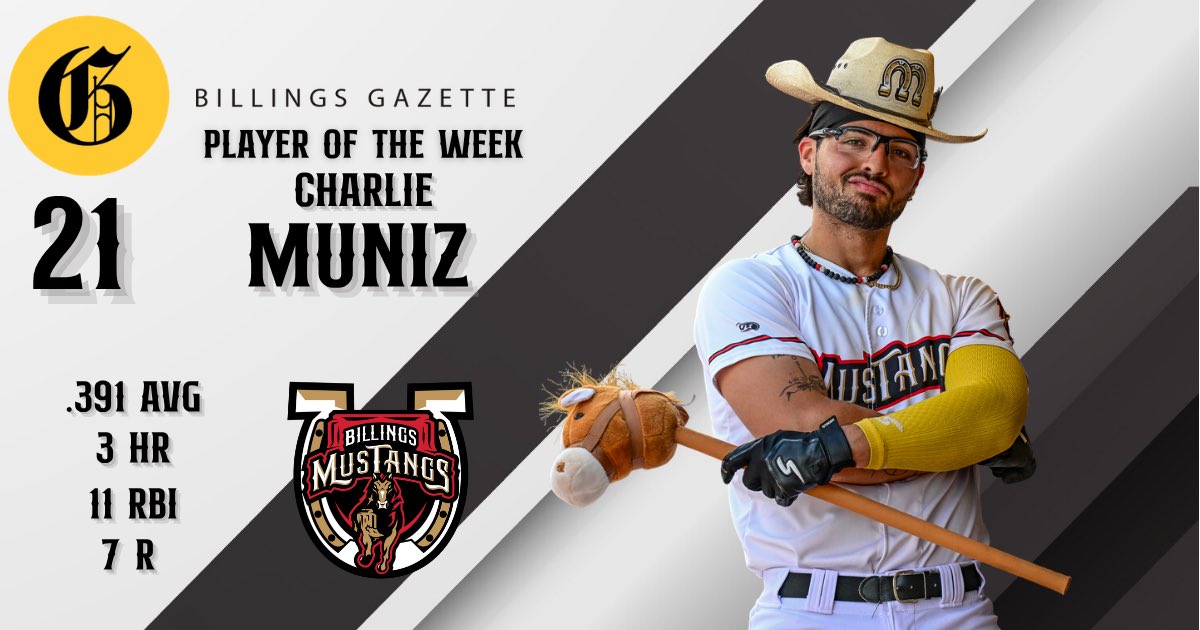 Mustangs's tweet photo. A 5-0 week was led by some pop! 

AJ Shaver’s clutch 2-Run Homer helped the Mustangs win on Friday night for The CounterToppers Top Play of the Week!

Charlie Muniz captures his first @billingsgazette Player of the Week after homering in 3 straight games in last weeks series!🤠 https://t.co/ivPahQ9rQW