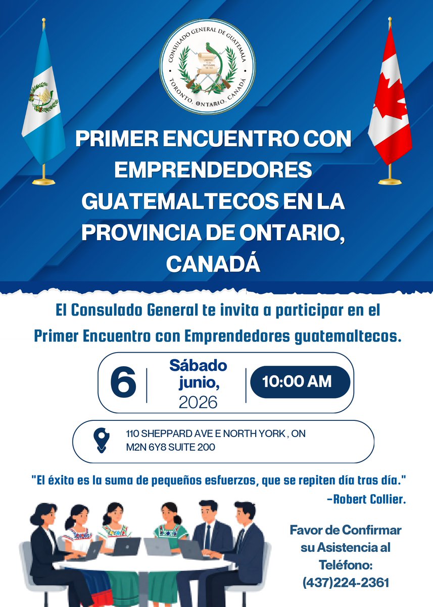 ConsGtToronto's tweet photo. El @ConsGtToronto tiene el agrado de invitarte al Primer Encuentro de Emprendedores Guatemaltecos.
Este es el espacio ideal para conectar, compartir experiencias y potenciar tu negocio junto a otros paisanos que, como tú, están haciendo historia.
#EncuentroEmprendedoresGT
#RedGT https://t.co/Ry2U22aU6u
