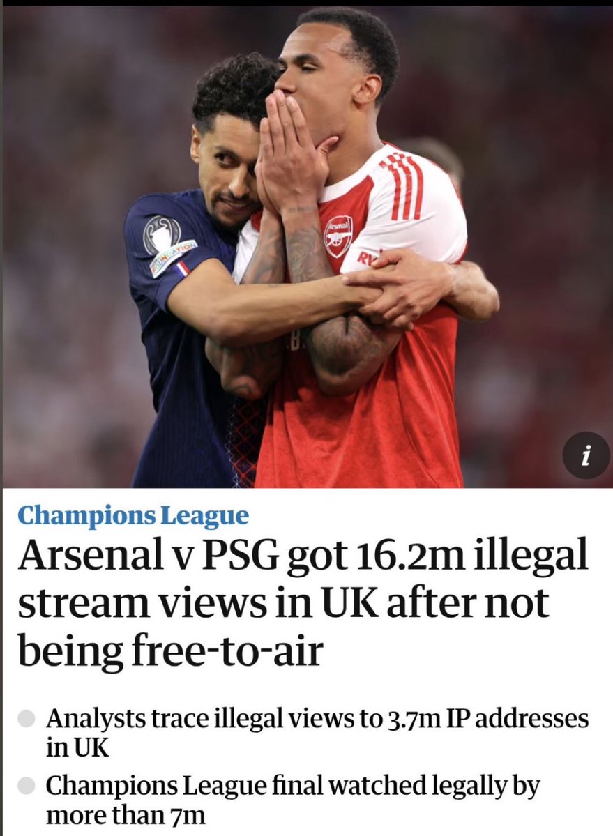 AFC_Capital's tweet photo. — شهد يوم السبت أعلى نسبة مشاهدة لنهائي دوري أبطال أوروبا في تاريخ البطولة داخل المملكة المتحدة، بإجمالي 23 مليون مشاهد.

— وحطم هذا الرقم القياسي السابق الذي كان مسجلًا باسم ليفربول في نهائي عام 2022 أمام ريال مدريد. 📺🏆 https://t.co/xGfnB9RNgp