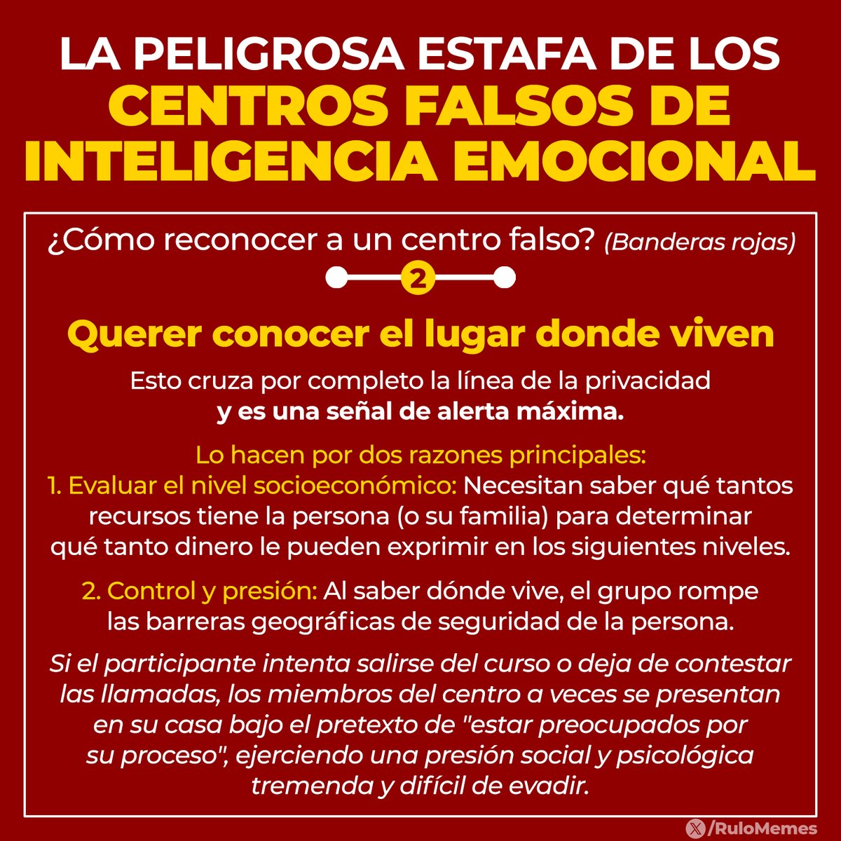 RuloMemes's tweet photo. Siempre creía que los cultos y sectas eran algo muy alejado a mi realidad. Hasta que conocí sobre los CENTROS DE INTELIGENCIA EMOCIONAL. (2 de 3)

https://t.co/teUNq6jnic

@RuloMemes #inteligenciaemocional #centrosdeinteligenciaemocional #estafa #fraude #engaño #intimidación https://t.co/DIxakjJLZ8